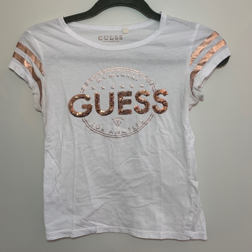 S Guess White T-shirt With Rose Gold Logo